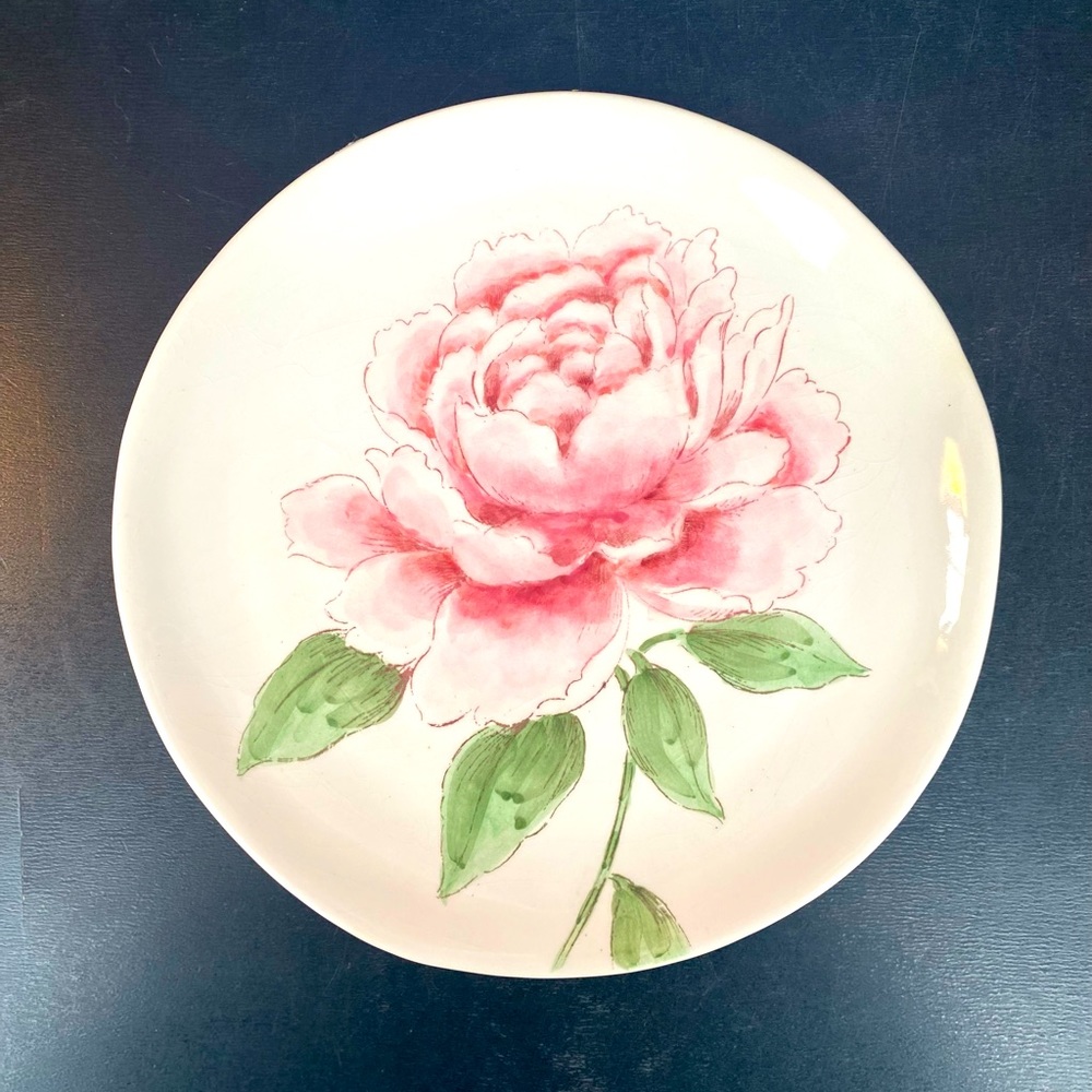Pink Peony Glazed Pottery Collector Plate 9”